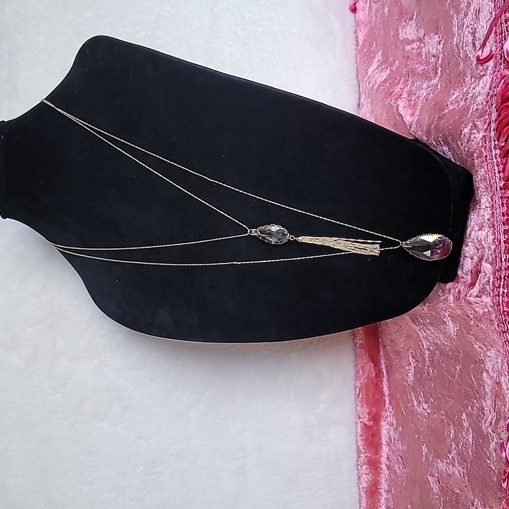 Elegant, Double Crystal, Long Necklace - Picture 1 of 8